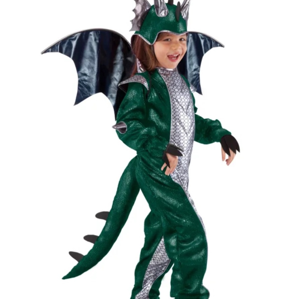 Green Dragon Dinosaur Toddler Kids Halloween Costume 3T-4T Silver scales